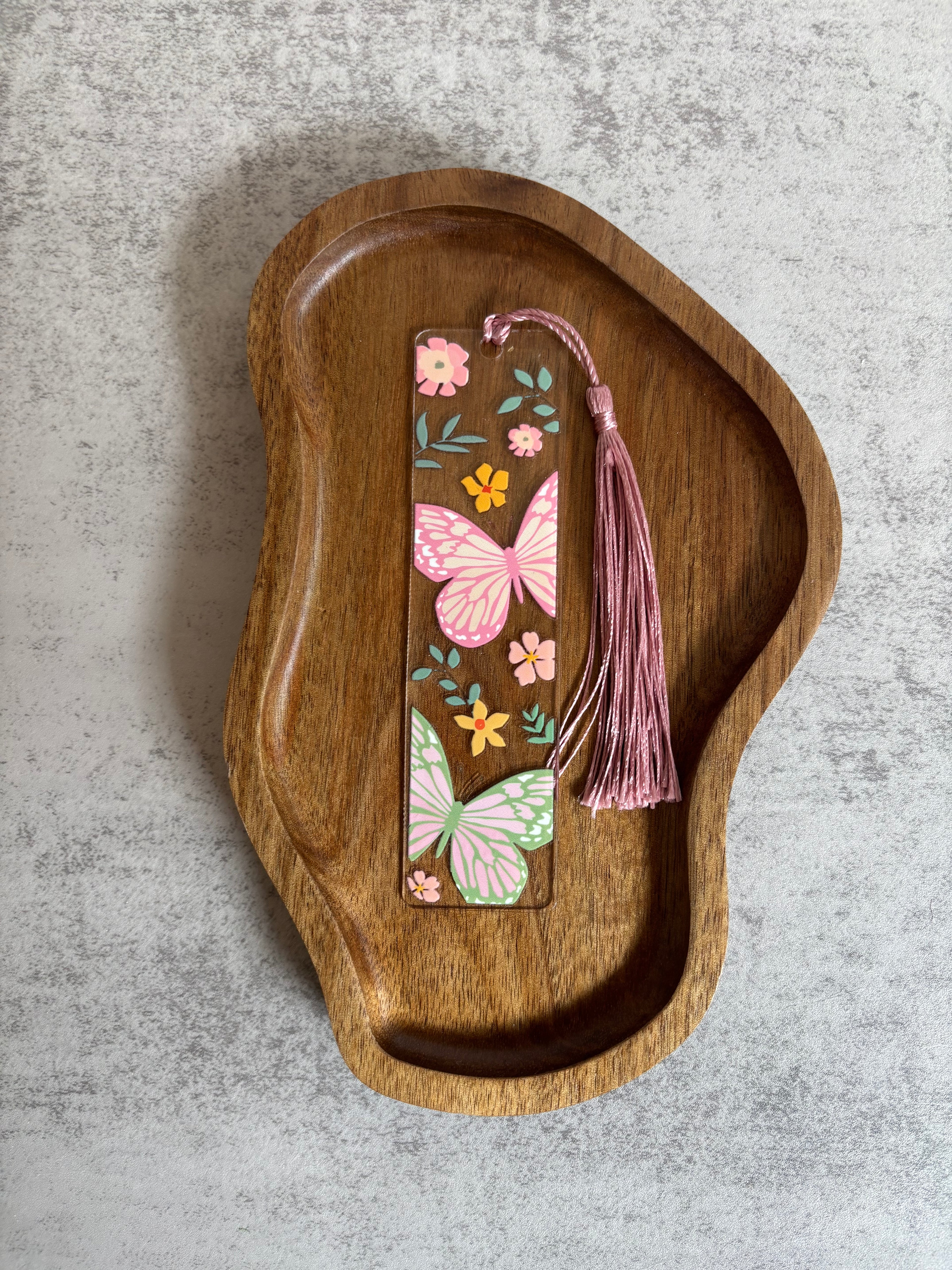 Bokmärke Transparent - Fjärilar och blommor