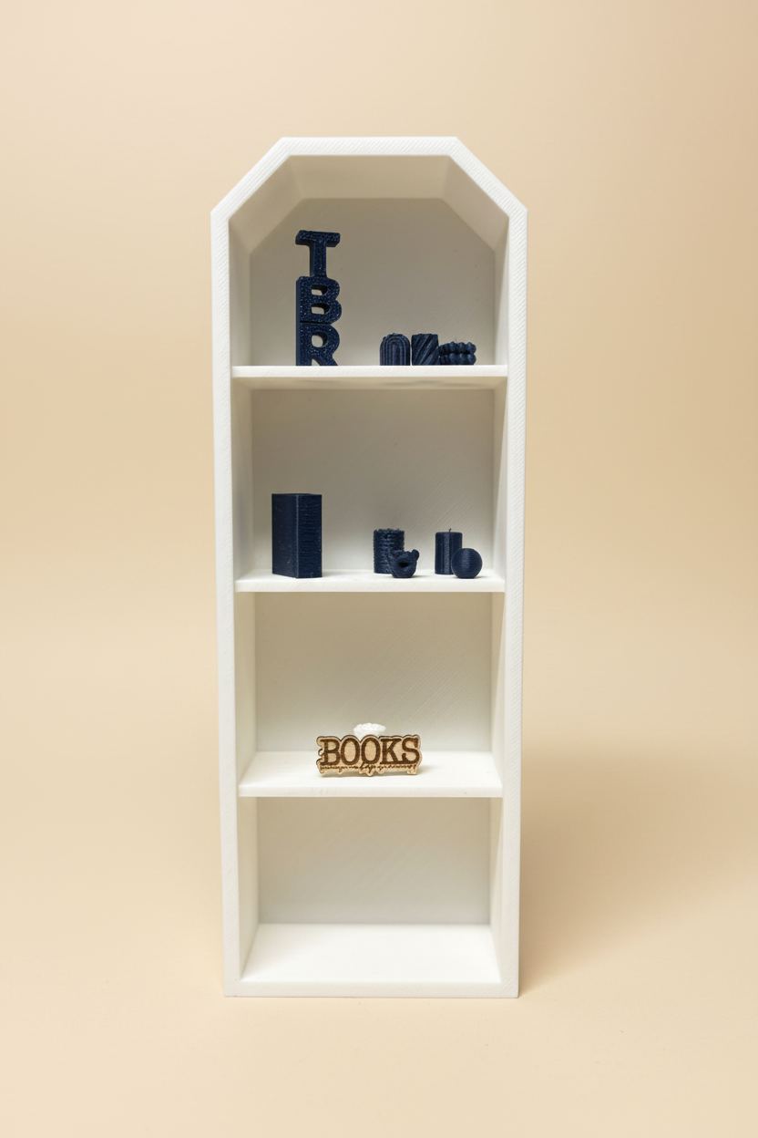 Minibokhylla navy – beige bakgrund